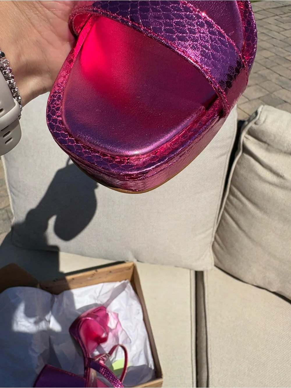 Mix No. 6 Metallic Pink Platform Block Heel Sandals